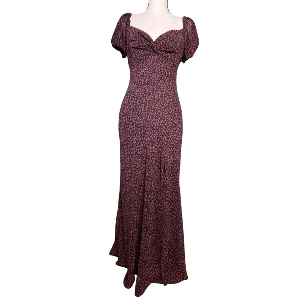 Azalea sweetheart neckline ditsy floral print front slit midi dress M
